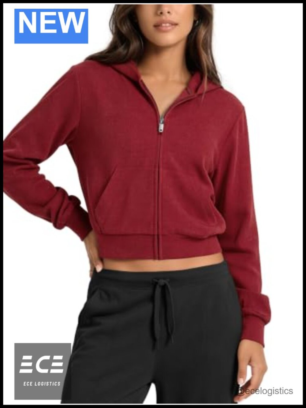 Stretch Fleece Full Zip Cropped Hoodie with Pockets Cozy Warm